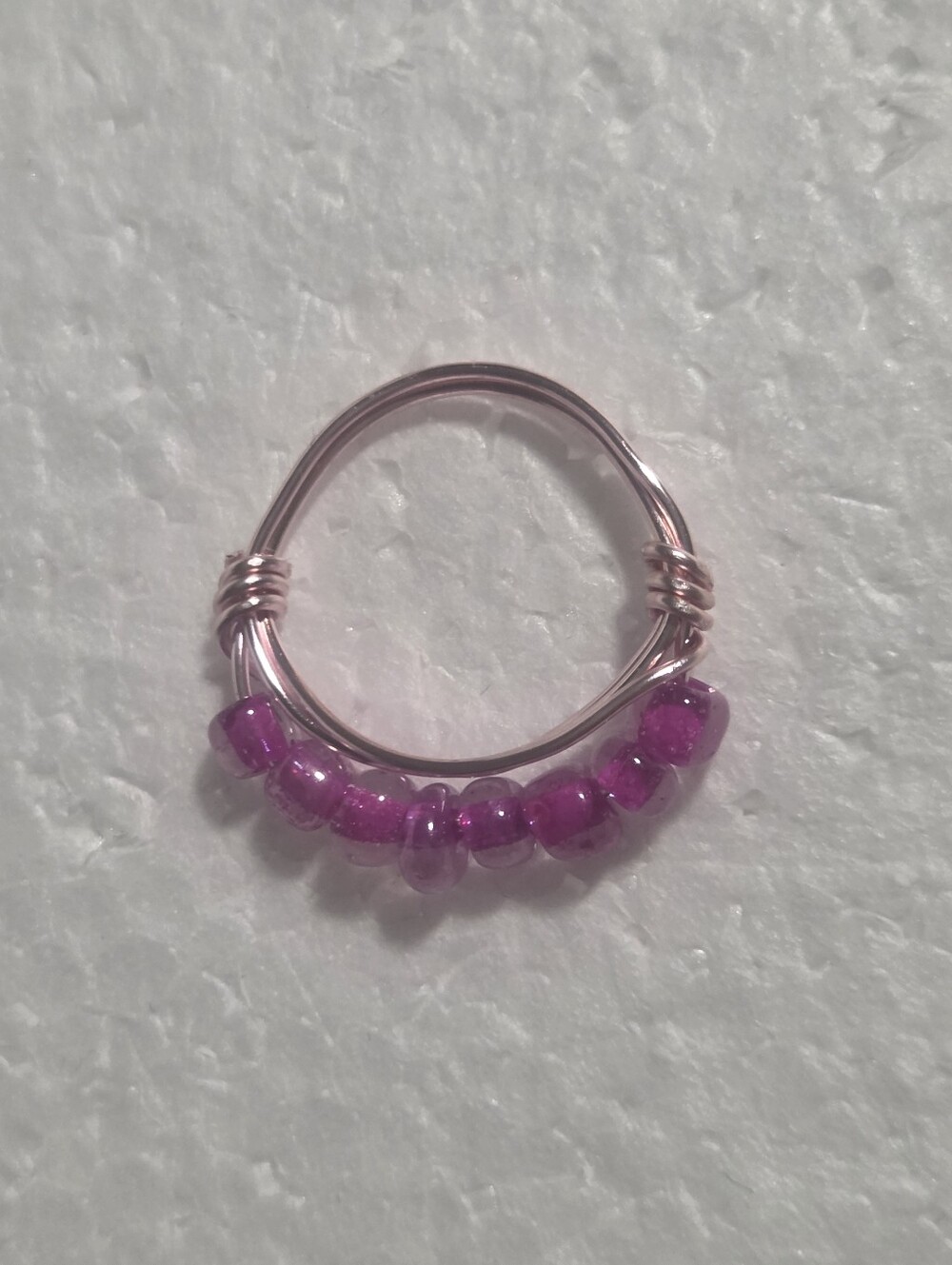 Handcrafted Pink Beaded Wire Ring - Pink Bead Accent